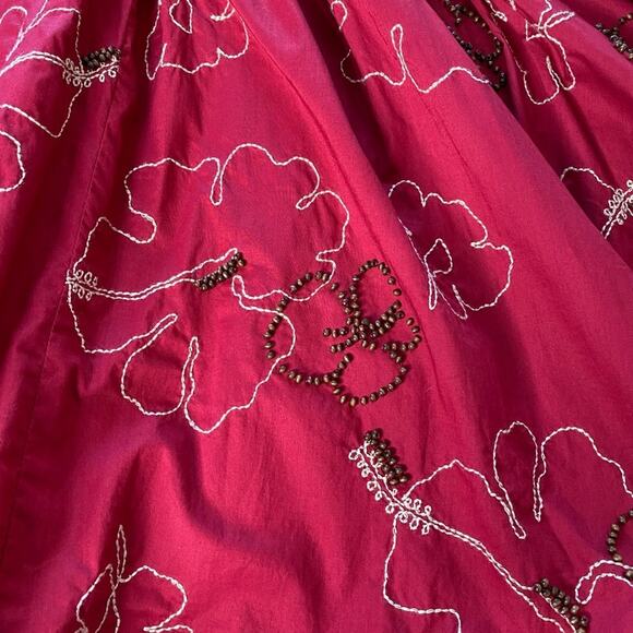 Tibi Embroidered Beaded Red Dress Size 8 - Picture 5 of 13